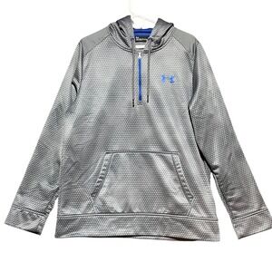 Under Armour Coldgear Mens Large Loose‎ Fit Gray Geometric Quarter Zip Hoodie